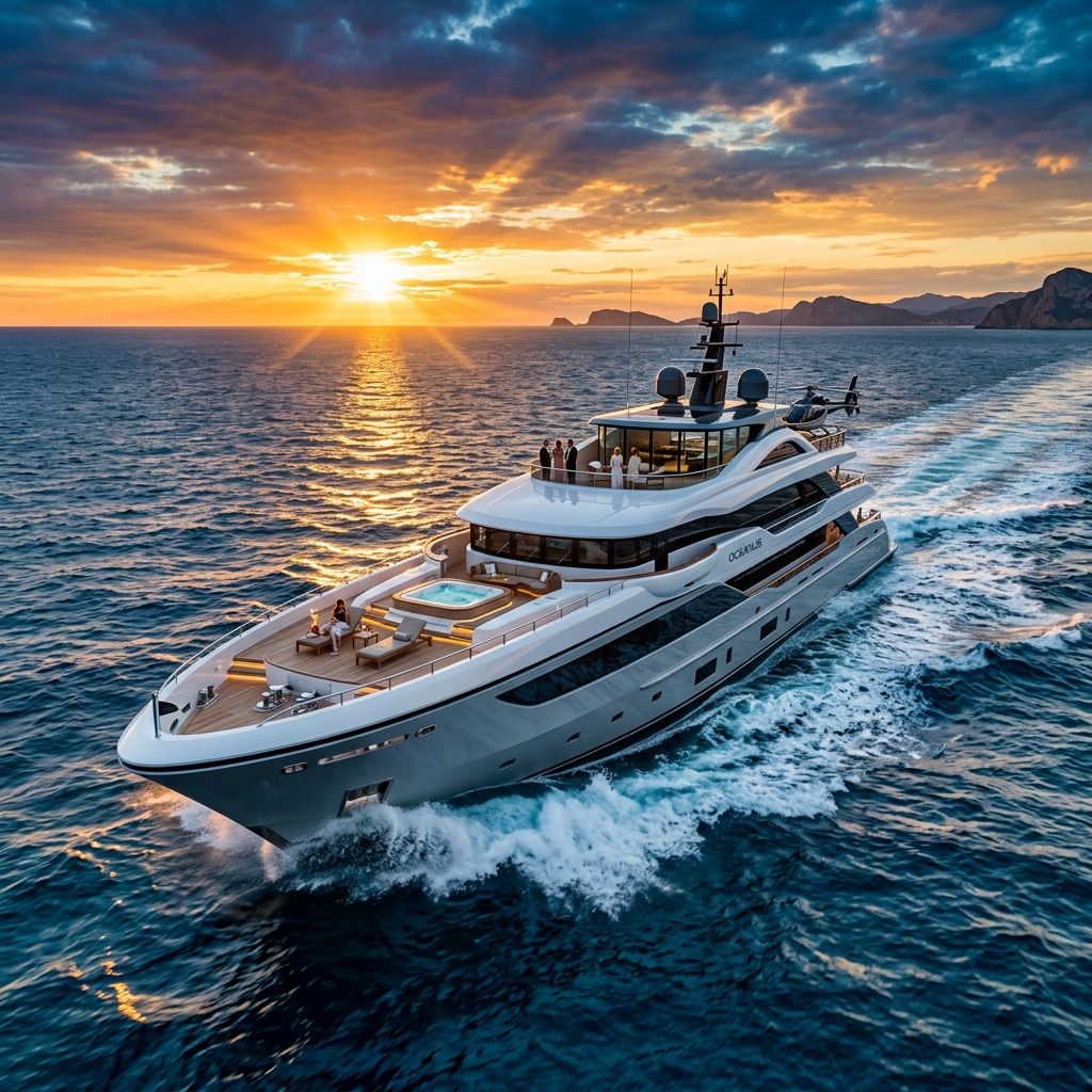 Mega Yacht Moderno em Cruzeiro de Alta Performance